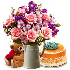 Flowers with Cakes and Teddy Bear